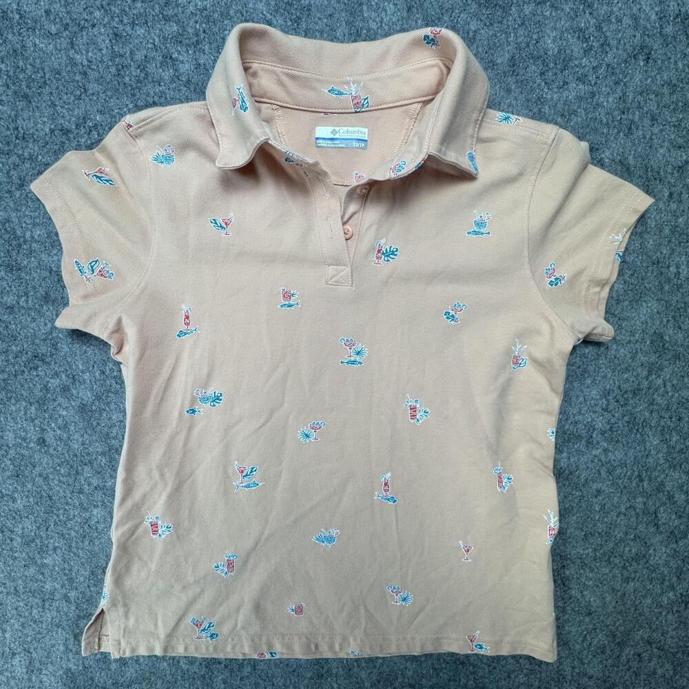 Columbia Polo Shirt Womens XS Beige Knit Collared Short Sleeve Casual Top